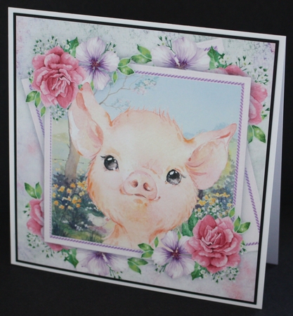 Beautiful Pig With Pink Roses 8x8 by Marion Kimberley-Scott