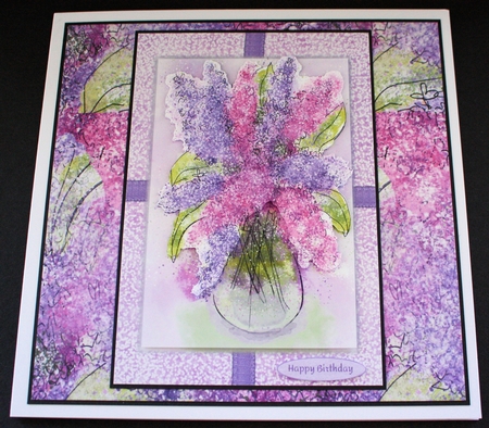 LILACS: 4 x 6 Floral Quick Card With Decoupage, 7 Sentiment Tags Commercial Use by Marion Kimberley-Scott