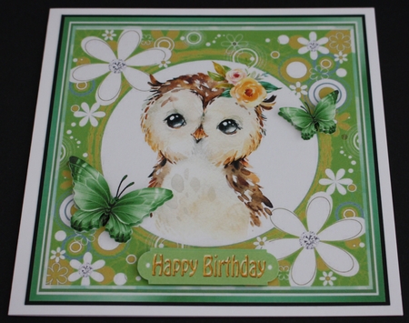 Pretty owl in floral frame with butterflies 7x7 by Marion Kimberley-Scott