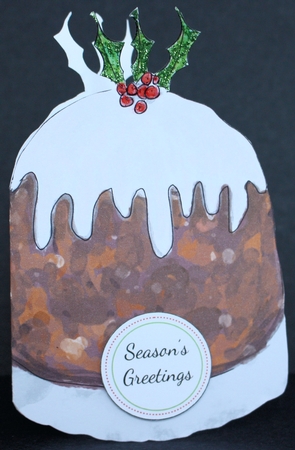 CHRISTMAS PUDDING - Shaped Card With 4 Verses & 3 Sentiment Tags by Marion Kimberley-Scott