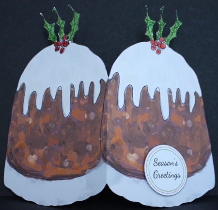 CHRISTMAS PUDDING - Shaped Card With 4 Verses & 3 Sentiment Tags by Marion Kimberley-Scott