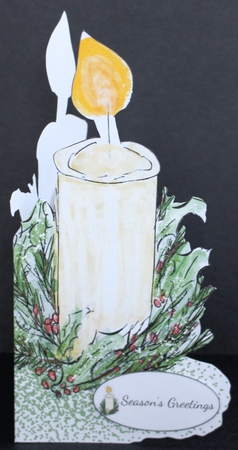 CANDLE-SHAPED CHRISTMAS CARD: With 2 Inserts/Toppers & 4 Sentiment Tags by Marion Kimberley-Scott