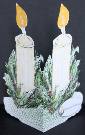 CANDLE-SHAPED CHRISTMAS CARD: With 2 Inserts/Toppers & 4 Sentiment Tags by Marion Kimberley-Scott