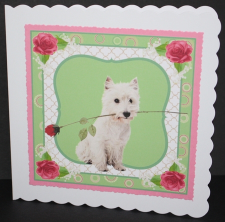 3 Cute dog with rose card fronts/toppers by Marion Kimberley-Scott