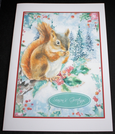 5x7 Squirrel 1 Christmas Card Front by Marion Kimberley-Scott