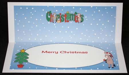Christmas Donkeys decorating tree CHRISTMAS large dl insert by Marion Kimberley-Scott