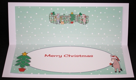 Christmas Donkeys decorating tree CHRISTMAS large dl 2 insert by Marion Kimberley-Scott
