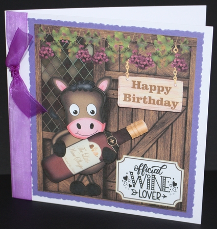 Dark brown horse Birthday wine card front by Marion Kimberley-Scott
