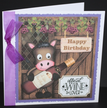 Dark brown horse Birthday wine card front by Marion Kimberley-Scott