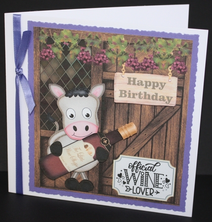 Grey horse Birthday wine card front by Marion Kimberley-Scott