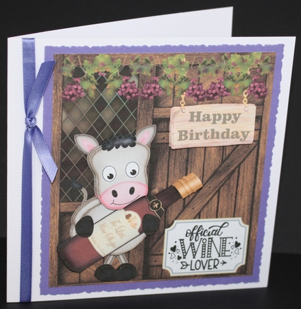 Grey horse Birthday wine card front by Marion Kimberley-Scott
