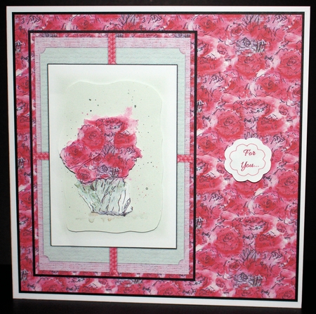 WATERCOLOUR CARNATIONS: Mother`s Day/Female Occasion Card With 6 Layers of Decoupage and 7 Sentiment Tags by Marion Kimberley-Scott