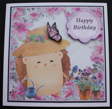 Multi occasion gardening hedgehog card front by Marion Kimberley-Scott