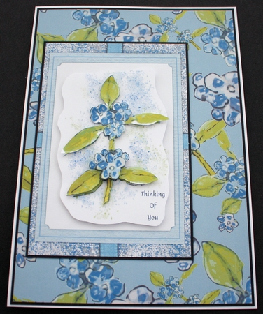 FORGET-ME-NOTS THINKING OF YOU CARD: 4x6 Card Front With 5 Decoupage Layers by Marion Kimberley-Scott