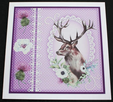3 Lilac floral stag card front/toppers by Marion Kimberley-Scott