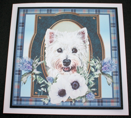3 Blue tartan Scottish dog card front/toppers 2 by Marion Kimberley-Scott