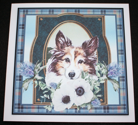 3 Blue tartan Scottish dog card front/toppers 4 by Marion Kimberley-Scott