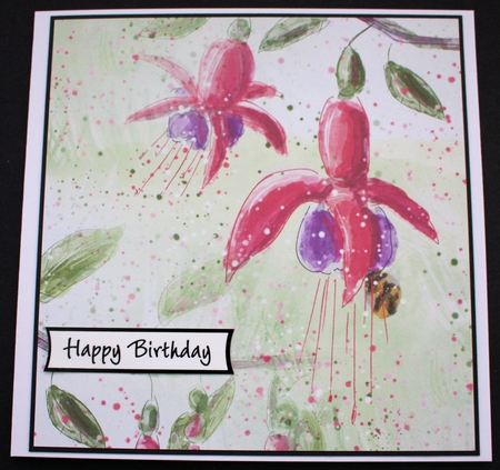 PINK FUSCHIA AND BEE BACKGROUND: A4 Backing Paper With Floral Fuschias and Bees by Marion Kimberley-Scott