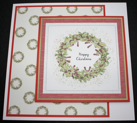 2 CHRISTMAS HOLLY WREATH POLKA DOT BACKGROUND: A4  Multi-Directional Patterned Backing Paper by Marion Kimberley-Scott