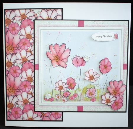 2 PINK COSMOS  AND LACE INSERTS: 1 Blank, 1 With Verse by Marion Kimberley-Scott