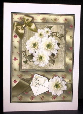 White Flowers & Green Satin with Corner Stacker & Decoupage by Marion Kimberley-Scott
