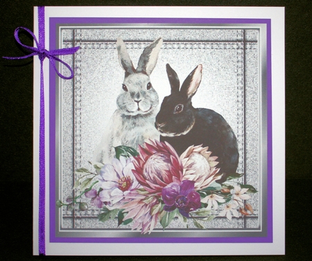 Lovely Stitched Denim Silver Card Fronts 7x7 with Rabbits by Marion Kimberley-Scott