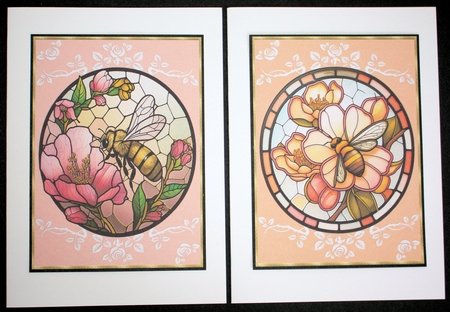 2 Floral bee stained glass card fronts/toppers by Marion Kimberley-Scott