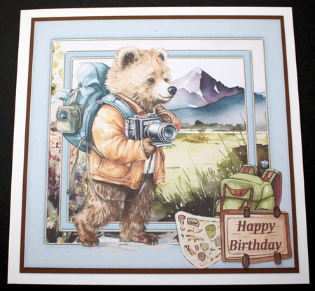 3 Wanderlust bear card front/toppers by Marion Kimberley-Scott