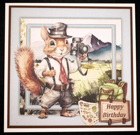 Wanderlust squirrel card front by Marion Kimberley-Scott