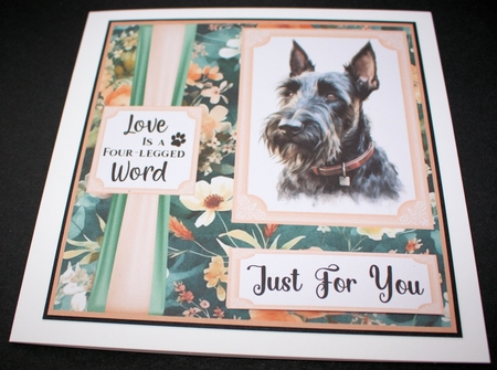 Pink and green floral Scottish Terrier card front 2 by Marion Kimberley-Scott