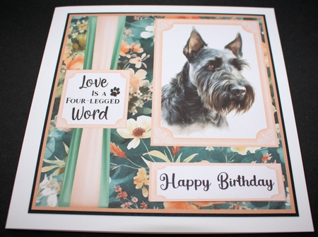 Pink and green floral Scottish Terrier card front 3 by Marion Kimberley-Scott