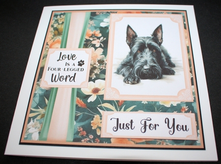 Pink and green floral Scottish Terrier card front 4 by Marion Kimberley-Scott