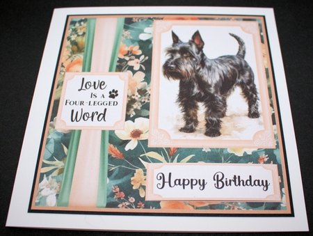Pink and green floral Scottish Terrier card front 5 by Marion Kimberley-Scott