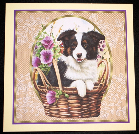 3 Floral pup in basket card front/toppers 3 by Marion Kimberley-Scott