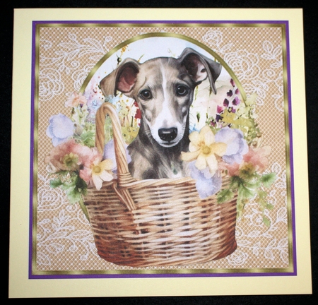 3 Floral pup in basket card front/toppers 9 by Marion Kimberley-Scott