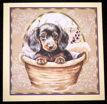 3 Floral pup in basket card front/toppers 11 by Marion Kimberley-Scott