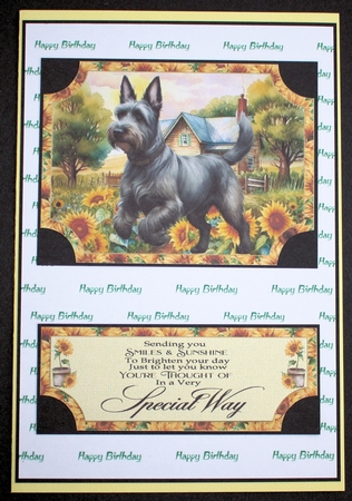 Sunflower Scottie easel topper and layered stopper(no base) 2 by Marion Kimberley-Scott