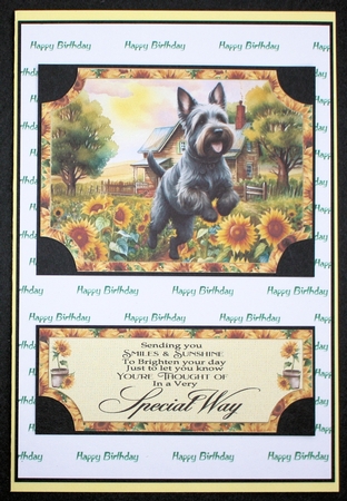 Sunflower Scottie easel topper and layered stopper(no base) 3 by Marion Kimberley-Scott