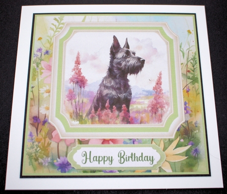 Floral Scottish Terrier card front 1 by Marion Kimberley-Scott