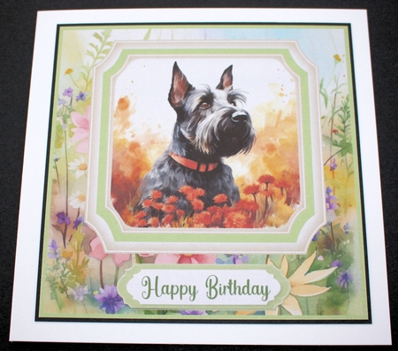 Floral Scottish Terrier card front 2 by Marion Kimberley-Scott