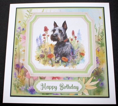 Floral Scottish Terrier card front 3 by Marion Kimberley-Scott