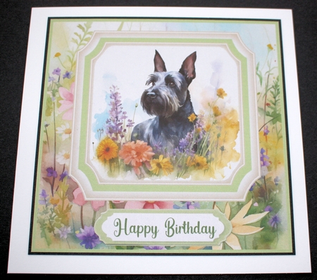 Floral Scottish Terrier card front 4 by Marion Kimberley-Scott