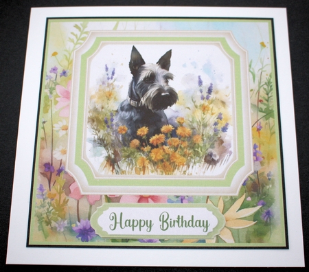 Floral Scottish Terrier card front 5 by Marion Kimberley-Scott