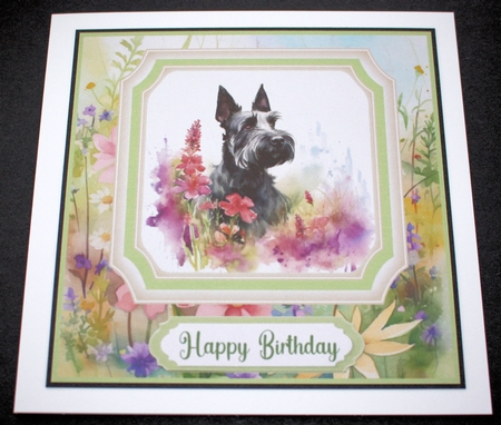 Floral Scottish Terrier card front 6 by Marion Kimberley-Scott