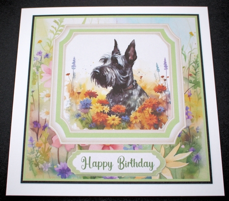 Floral Scottish Terrier card front 9 by Marion Kimberley-Scott