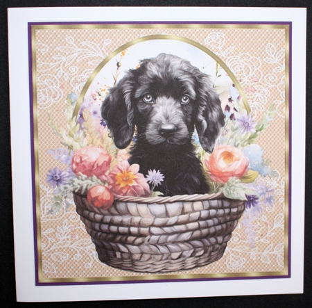 3 Floral pup in basket card front/toppers 13 by Marion Kimberley-Scott