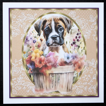 3 Floral pup in basket card front/toppers 15 by Marion Kimberley-Scott