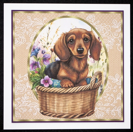 3 Floral pup in basket card front/toppers 19 by Marion Kimberley-Scott