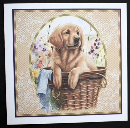 3 Floral pup in basket card front/toppers 21 by Marion Kimberley-Scott