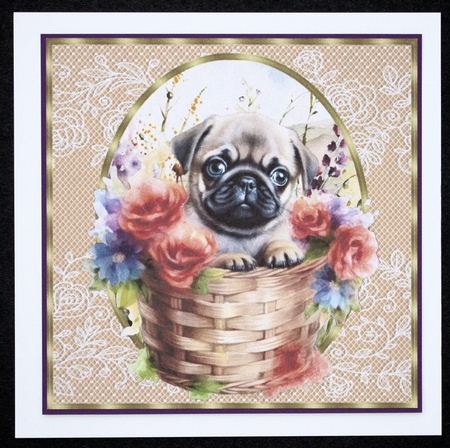 3 Floral pup in basket card front/toppers 23 by Marion Kimberley-Scott